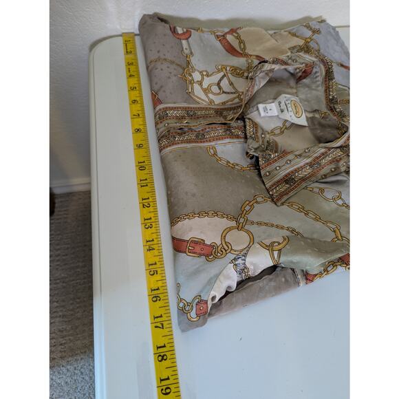 Talbots Petites Pure Silk Gold Button Up Blouse Women Size 4 Equestrian Chain - Picture 12 of 12